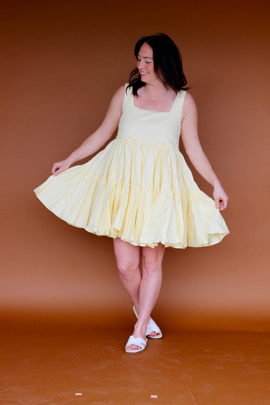 Yellow Square Neck Mini Dress