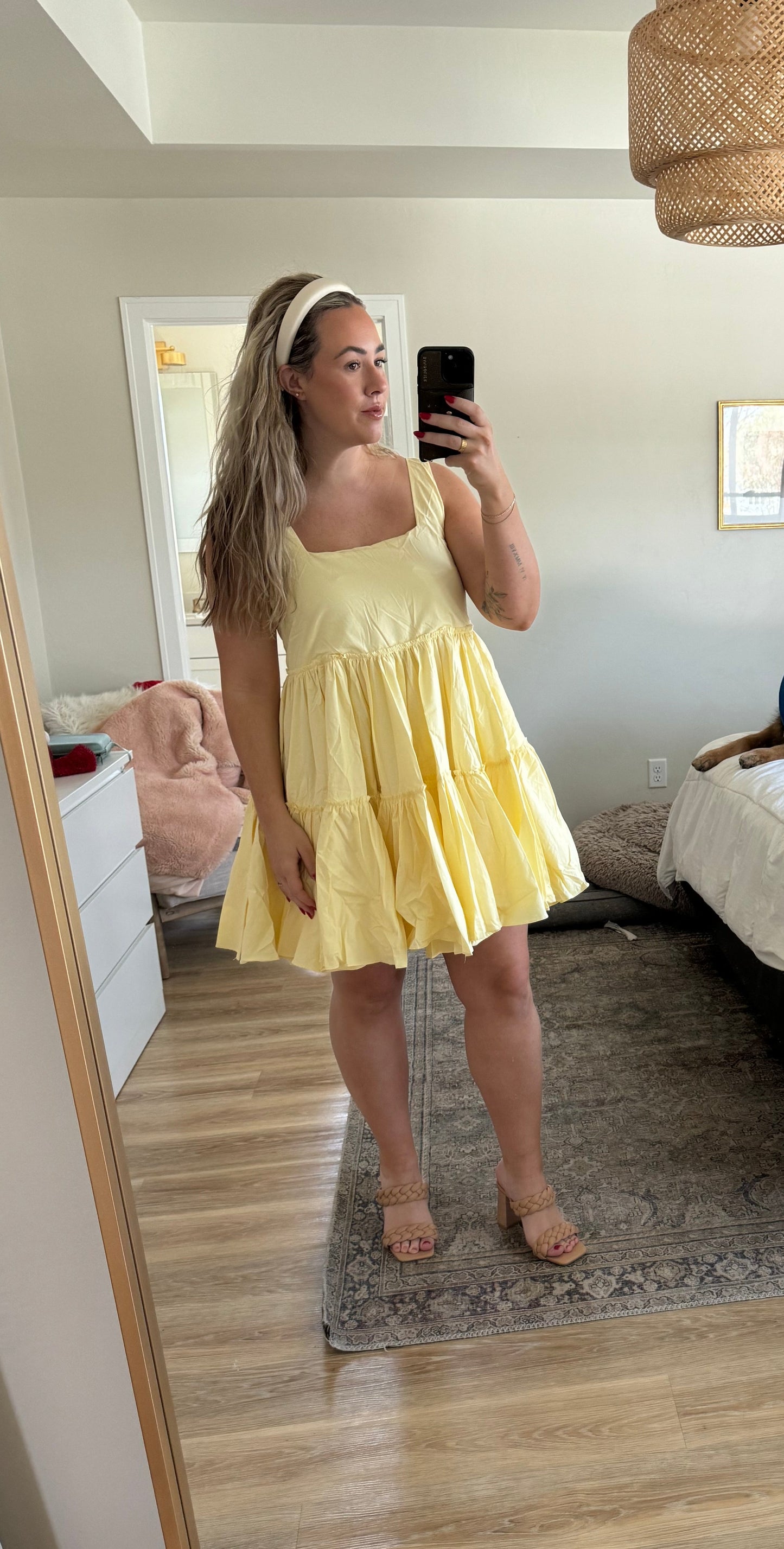 Yellow Square Neck Mini Dress