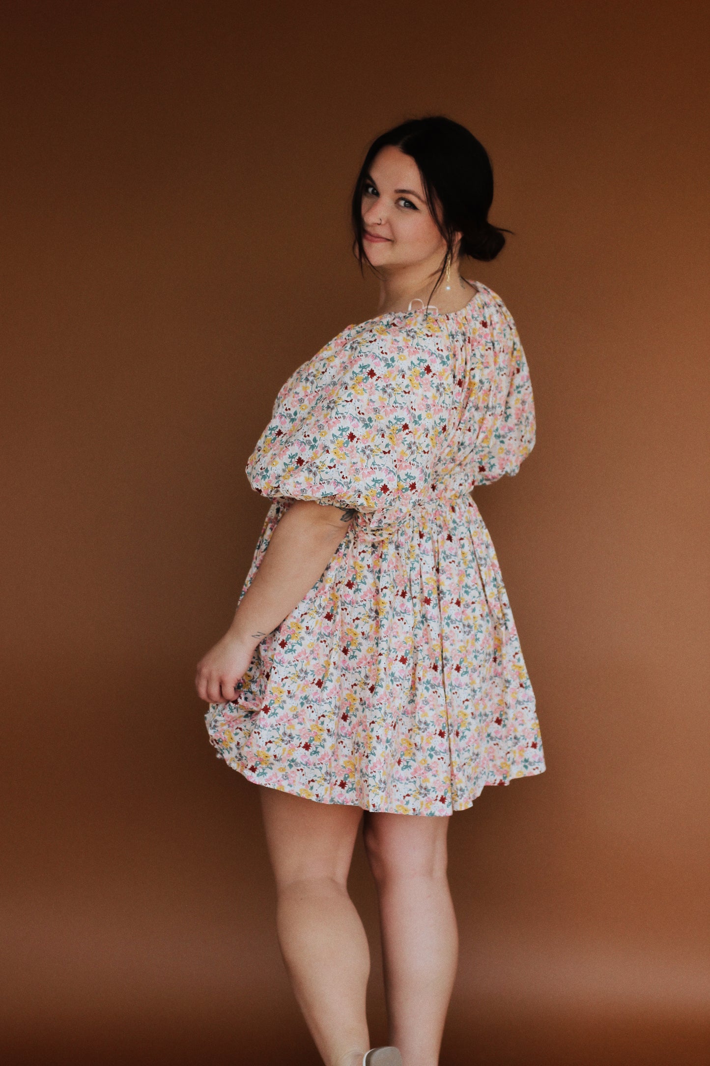 Floral Mini Dress Balloon Sleeve