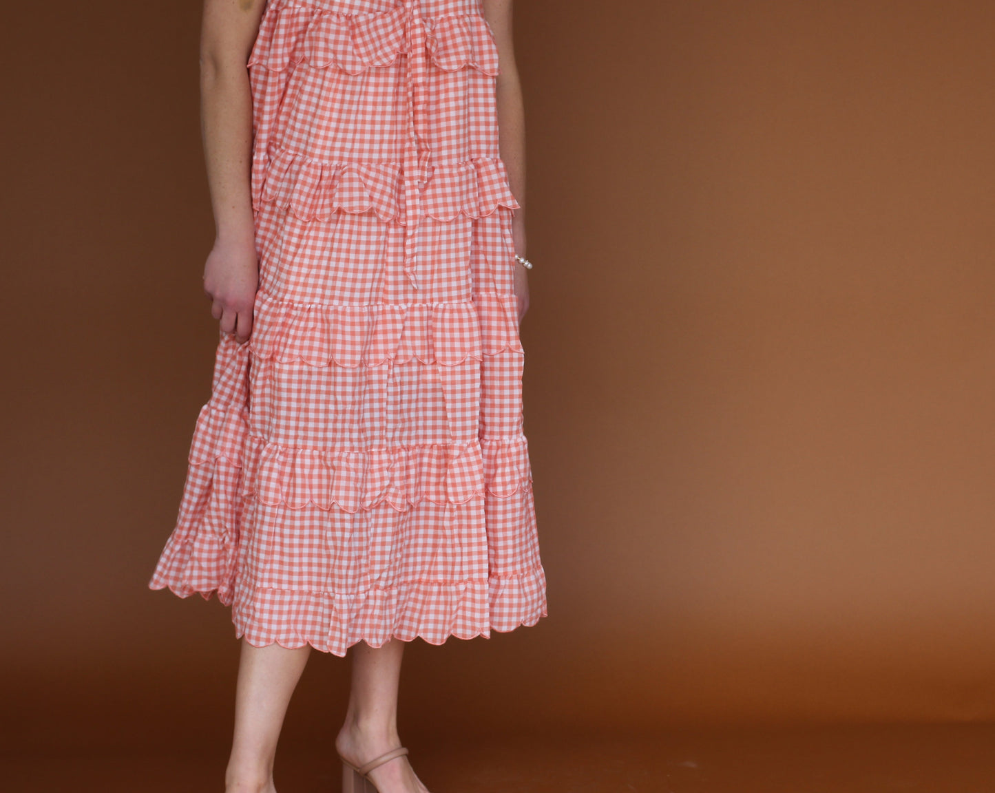 Gingham Ruffle Midi Dress