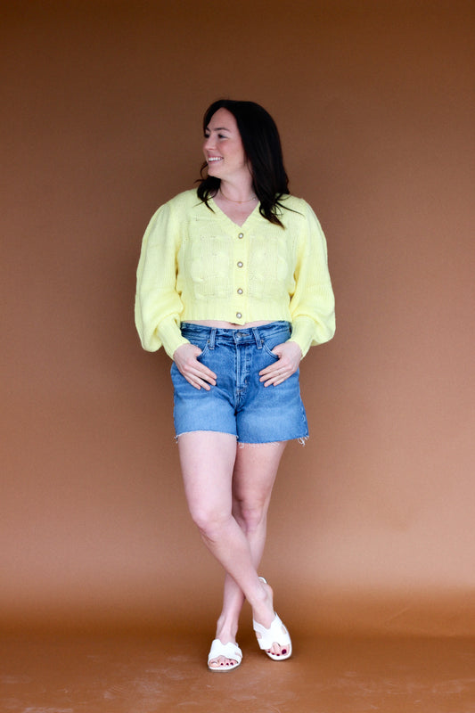 yellow crop cardigan