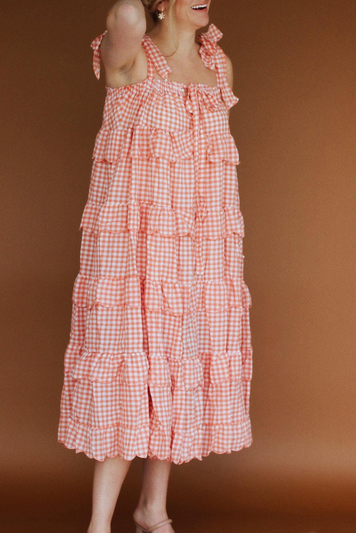 Gingham Ruffle Midi Dress